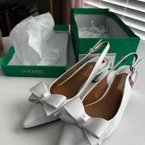 J.Renee Elegant White Slingback Heels with Bow
